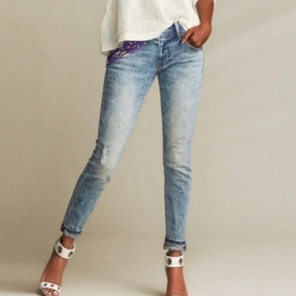 CAbi Cinch Skinny Light Wash Distressed Bleach Splatter Jeans #5492 - Size 4 - Picture 2 of 13